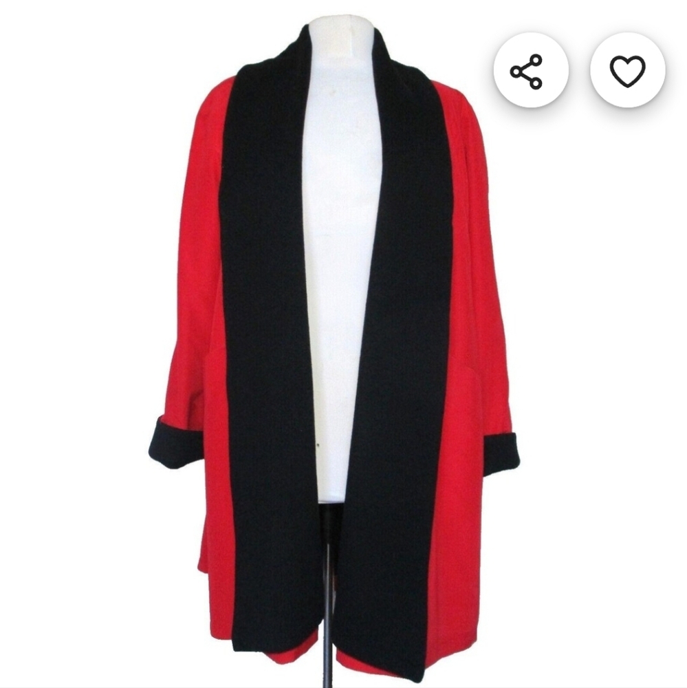 Swing Coat, Vintage Steve By Searle, Size 8 Women, RedBlack, Wool Lining, Peaco - Picture 5 of 10